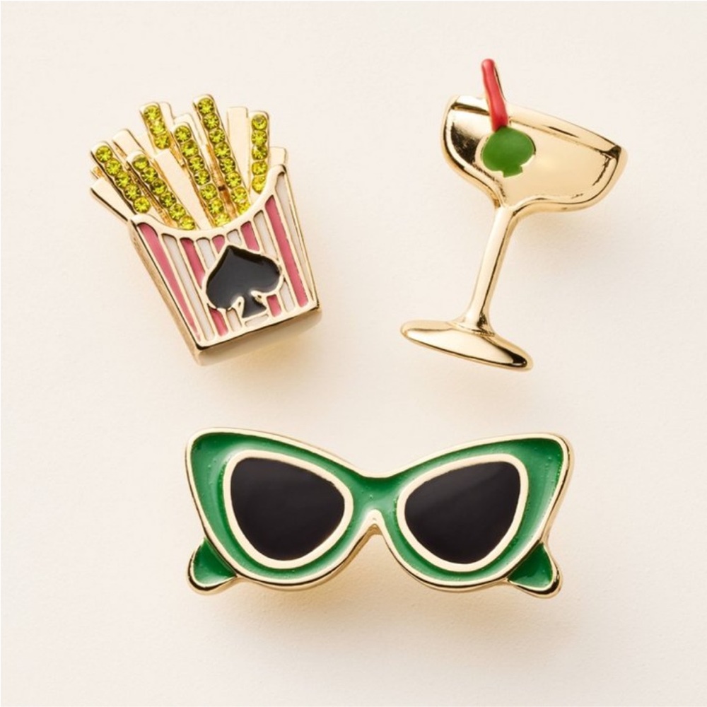 Kate Spade Target 3pk Novelty Pin Brooch Set Gold Pink and Green New Limited